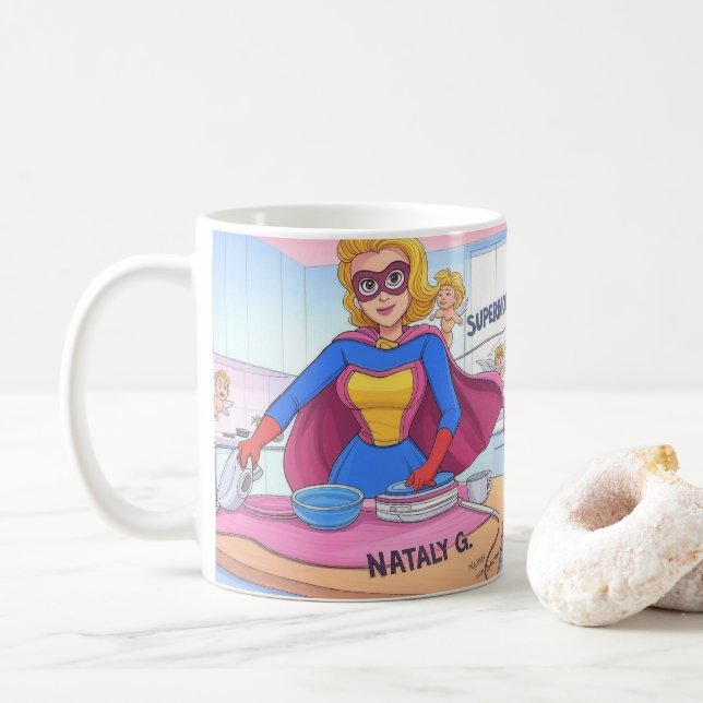 Taza De Café SUPERMOM Mug - Pequeño regalo de superhéroe para m (Con donut)