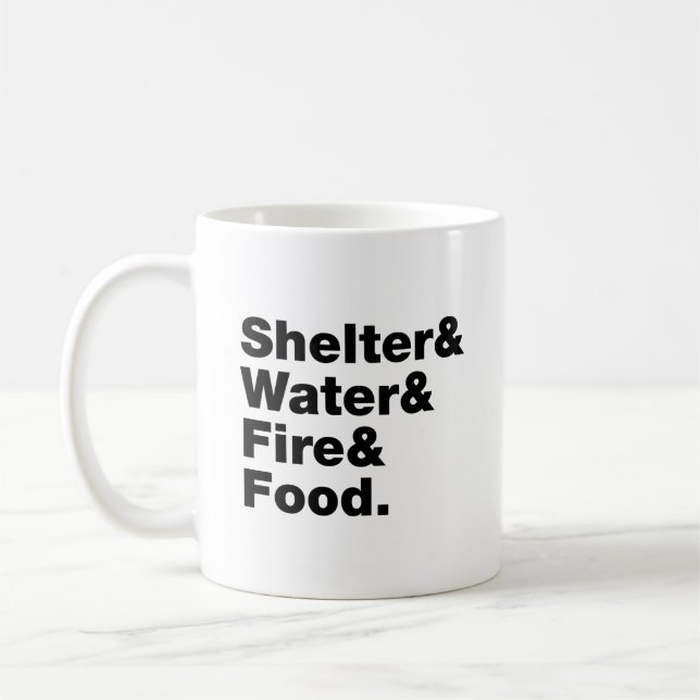 Taza De Café Supervivencia (Refugio, agua, fuego y comida). (Izquierda)