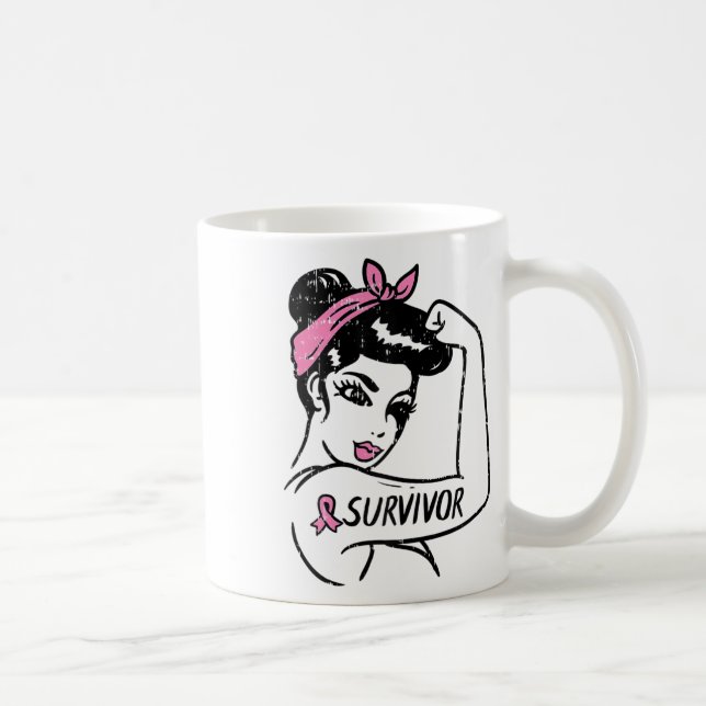 Taza De Café Superviviente del cáncer de mama Rosie Riveter Awa (Derecha)