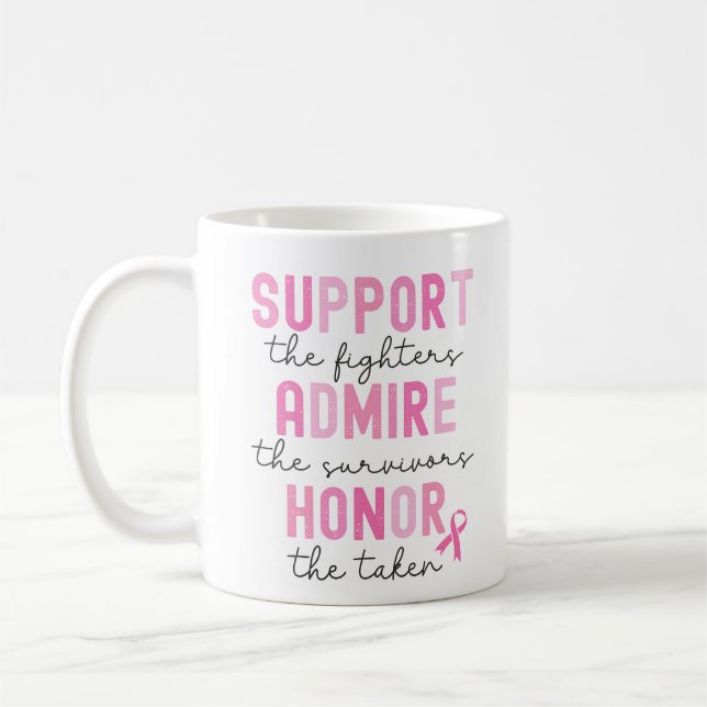 Taza De Café Support The Fighters Breast Cancer Pink Ribbon (Izquierda)