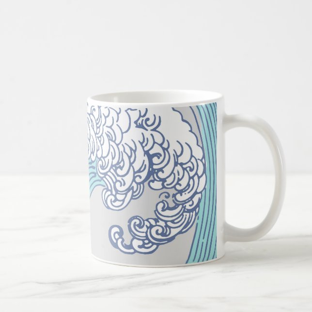Taza De Café Surf asiático japonés ondea arte oceánico (Derecha)
