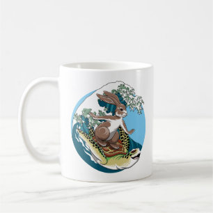 Taza De Café Surf de verano - Ilustracion de tortuga y conejo
