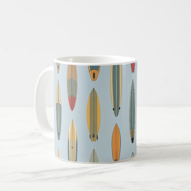 Taza De Café Surf Life | Retro Coastal Blue Surfboard Graphic (Anverso izquierdo)