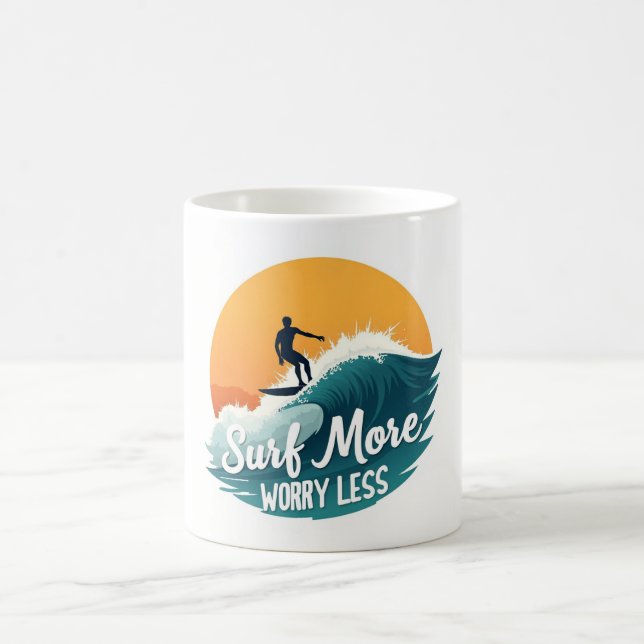 Taza De Café Surf More ☕ Ocean Wave Motivation Mug (Centro)