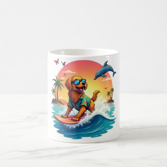 Taza De Café Surf Pup 🏄‍♂️ Golden Retriever Beach Mug (Centro)
