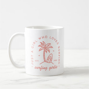 Taza De Café Surf sólo un chica al que le encanta navegar rosa 