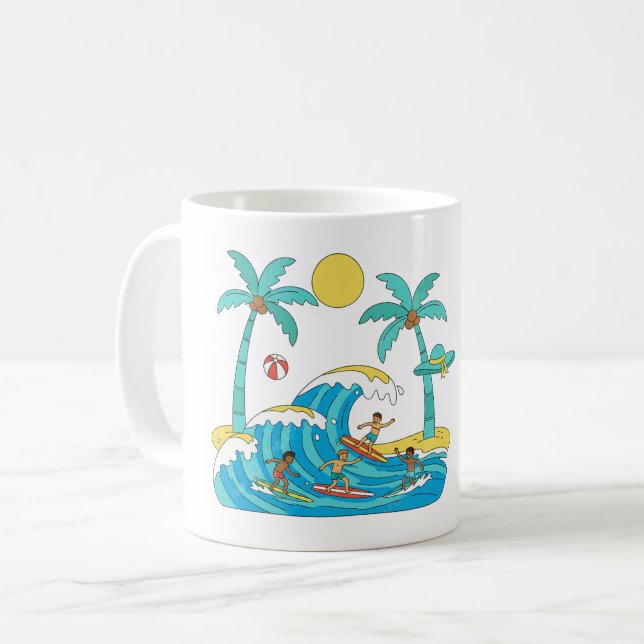 Taza De Café Surf & Waves – Cartoon Beach Gift Mug (Anverso izquierdo)