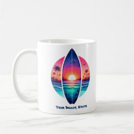 Taza De Café Surfboard en el atardecer