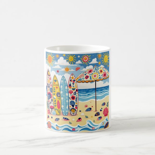 Taza De Café Surfboard Folk Art Mug (Centro)
