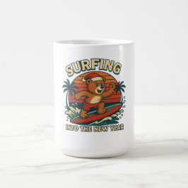 Taza De Café Surfing Into The New Year- Retro 80s Vintage Bear