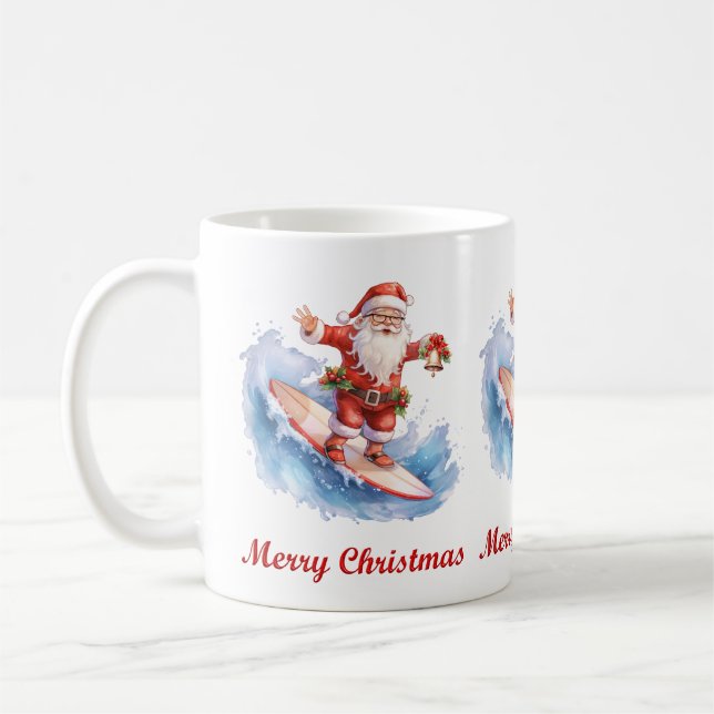 Taza De Café Surfing Santa Merry Christmas Mug (Izquierda)