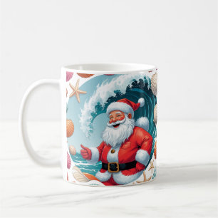 Taza De Café Surfing Santa Seashell Wave Classic Navidades Mug