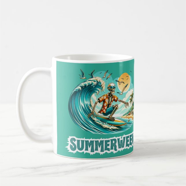 Taza De Café Surfing Skeleton Summerween Beach Vibes (Izquierda)