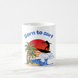 Taza De Café Surfista retro del atardecer nacido para surfear
