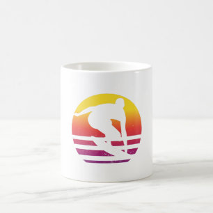 Taza De Café Surfista Retro Surfing Atardecer