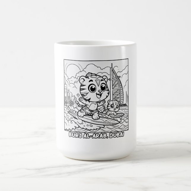 Taza De Café Surfistas de tigres de Kawaii en el Personalizado  (Centro)