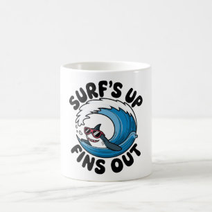 Taza De Café Surf's Up, Fins Out - Diseño de Surfing Guay