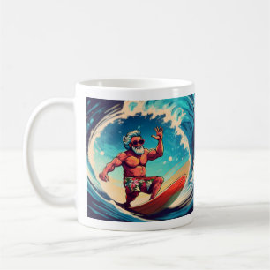 Taza De Café Surf's Up, Santa: Vibes de olas tropicales"