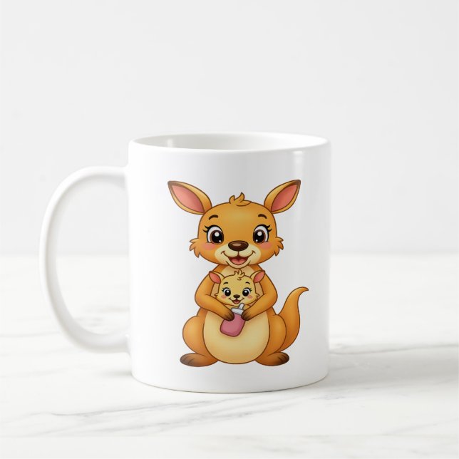Taza De Café Surprised Kangaroo and Her Baby - Double-Sided Mug (Izquierda)