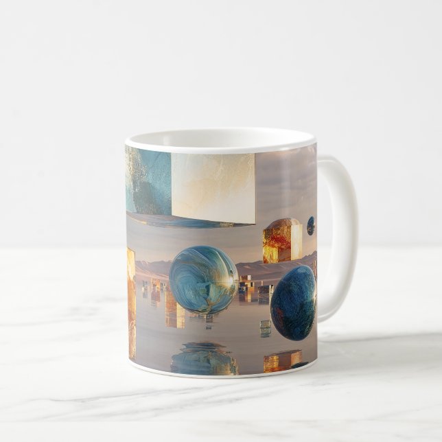 Taza De Café Surreal Floating Cubes And Spheres (Anverso derecho)
