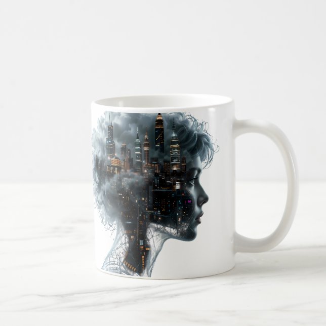 Taza De Café Surreal Mindscape: City within a Woman's Head (Derecha)