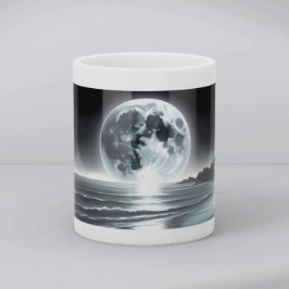 Taza De Café Surreal Moonrise Over Tranquil Ocean Shore