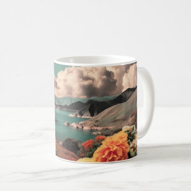 Taza De Café Surreal Mountain Landscape with Planets and Clouds (Anverso derecho)
