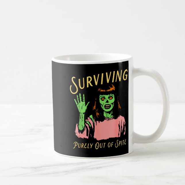Taza De Café Surviving Purely Out Of Ste Retro Zombie Halloween (Derecha)
