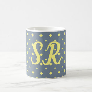 Taza De Café Sus iniciales mug, azul-gris y amarillo suave