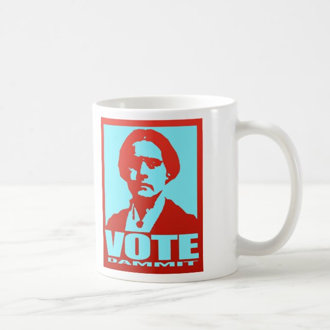 Taza De Café Susan B. Anthony Vote Dammit Pop Art Red y Aqua (Derecha)