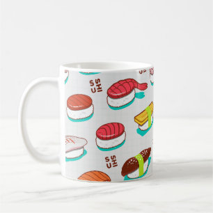 Taza De Café Sushi de nigiri de época, patrón de doodle