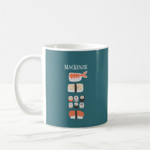 Taza De Café Sushi Nigiri Sashimi Maki Roll Nombre personalizad