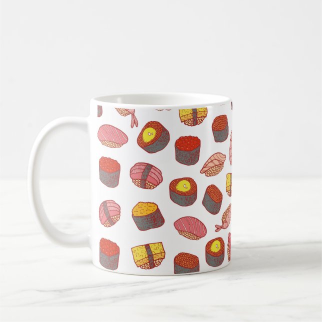 Taza De Café Sushi y rodillos sin fisuras. Doodle personalizado (Izquierda)
