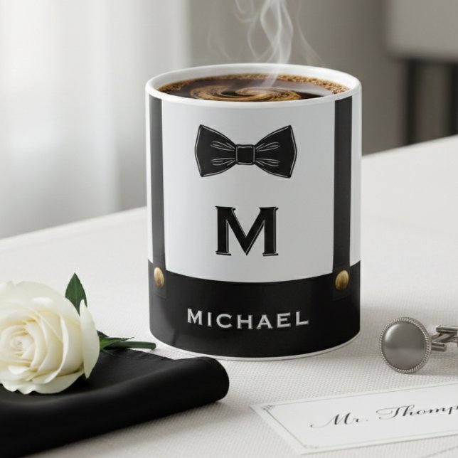 Taza De Café Suspenders & Bowtie Name Monogram Boy  (Subido por el creador)