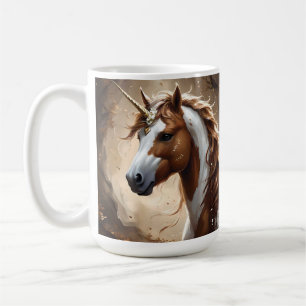 Taza De Café Susurros De La Fantasía Marrón Y Blanca Unicornio,