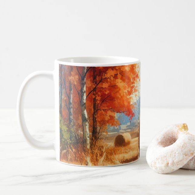 Taza De Café Susurros de otoño: una serenata acuarela (Con donut)