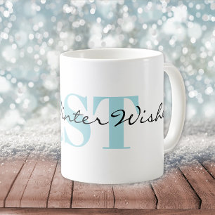 Taza De Café Sutil Monograma y Calurosos Deseos de Invierno