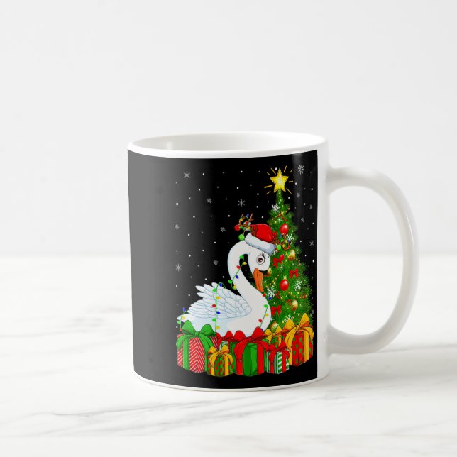 Taza De Café Swan Bird Xmas Holiday Santa Swan Christmas Tree  (Derecha)