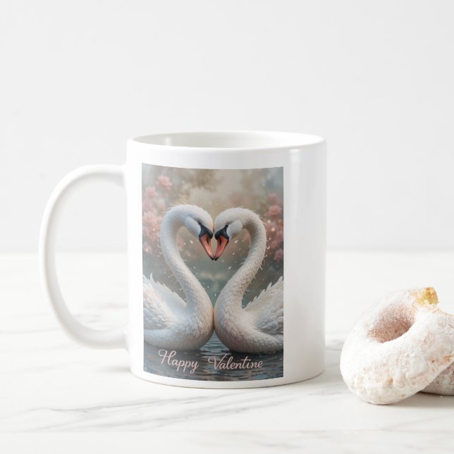 Taza De Café Swan Love Valentine Elegant Romantic Bird  (Con donut)