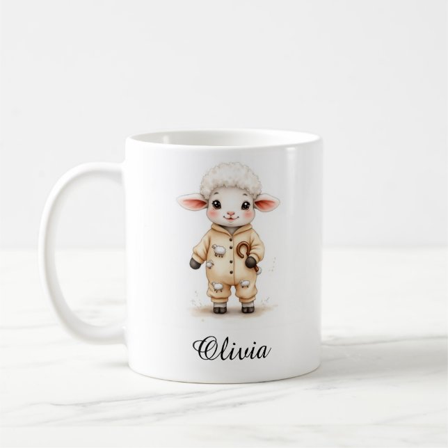 Taza De Café Sweet Lamb in Christmas Pajamas Custom Name Mug (Izquierda)