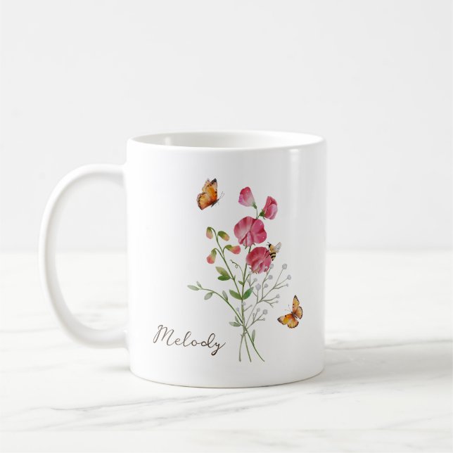 Taza De Café Sweet Pea Birth Month Flower (Izquierda)