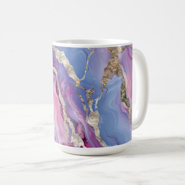 Taza De Café Swirling Pattern of Marbled Effect Pink and Blue (Anverso derecho)