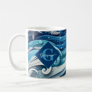 Taza De Café Swirls de invierno ondulado y azul y escarpado per