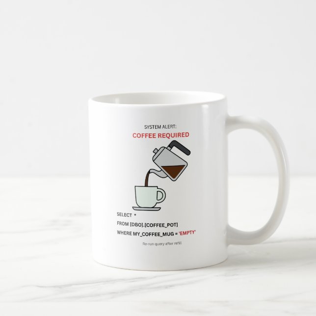 Taza De Café System Alert Coffee Required SQL Humor Mug (Derecha)