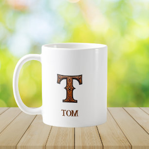 Taza De Café T de Monograma de Cuero Occidental Trabajado