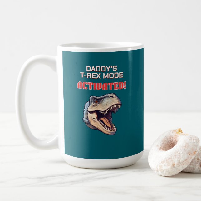 Taza De Café T-Rex Dad Mode Activated dinosaur meme  (Con donut)