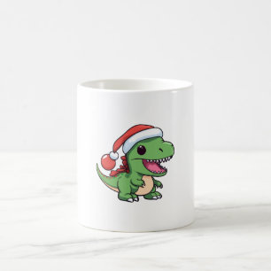 Taza De Café T-Rex de dinosaurio kawaii con sombrero de Navidad