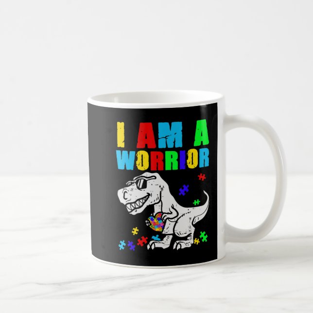 Taza De Café T Rex Dino Soy Un Guerrero Autismo Conciencia (Derecha)