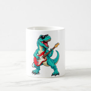 Taza De Café T-Rex Dinosaur Rockero con Gafas de Sol y Guitarra