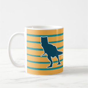 Taza De Café T-rex dinosaure enfadado amarillo y azul
